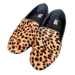 Birdies Cheetah Animal Print Haircalf Faux Fur Slip On Loafers Flats Office -6.5